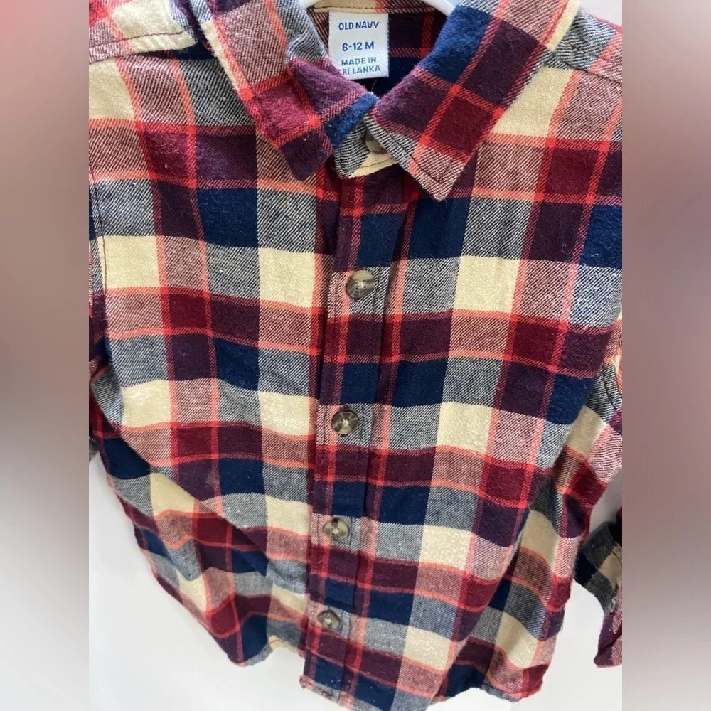 LIKE NEW✨OLD NAVY 6-12M👖2- PEICE overall and shirt/flannel✨🤎